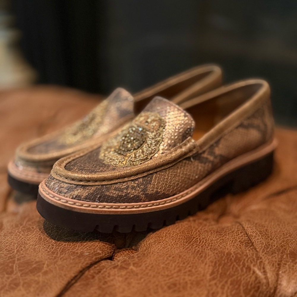 Donald Pliner Gold Embellished Loafers - Picture 2 of 8
